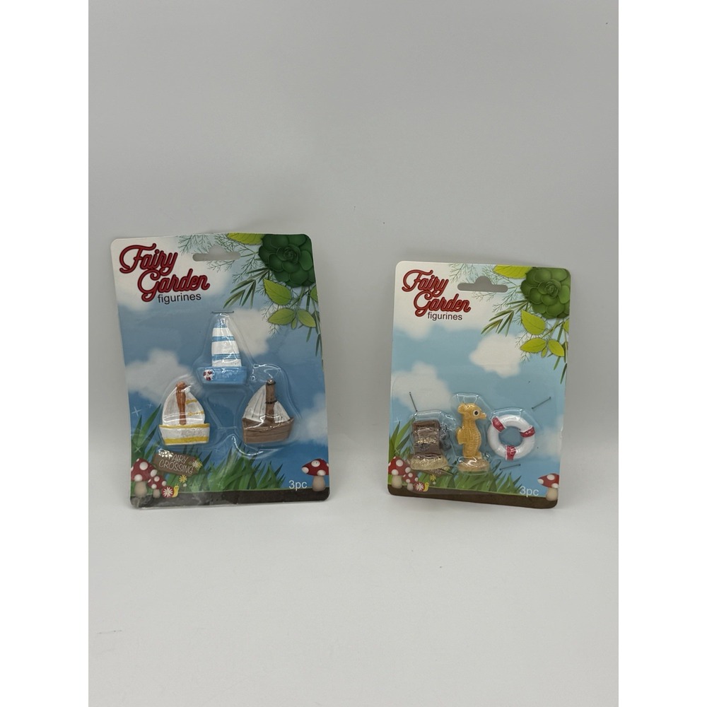 Fairy Garden Beach Figurines Mini Coastal Set Sailboats Treasure Chest Sea Life